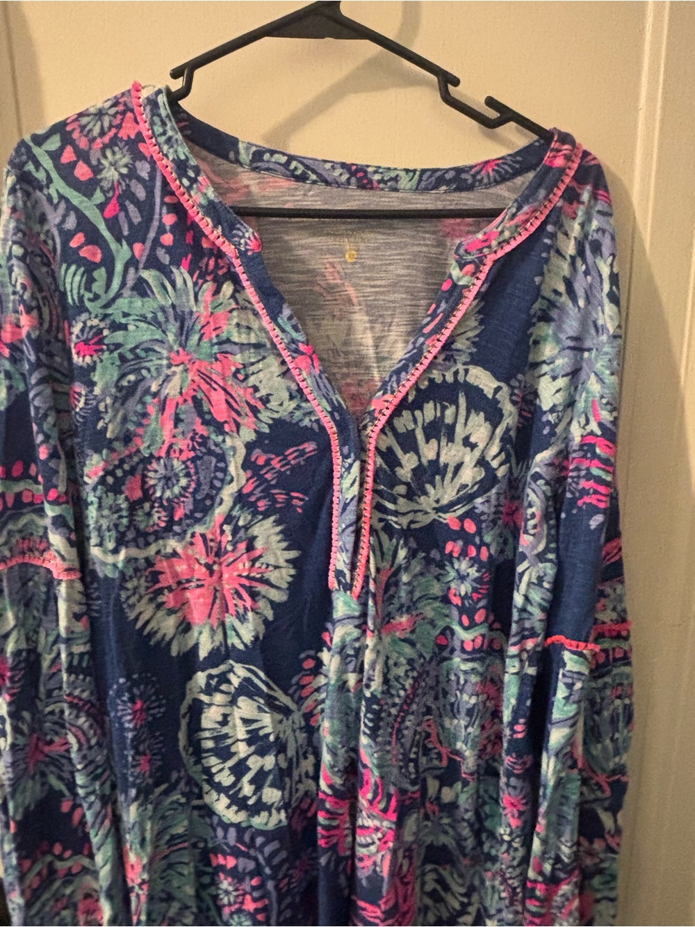 Lilly Pulitzer Navy Floral Midi Dress with Pink and Teal Details - Picture 2 of 9